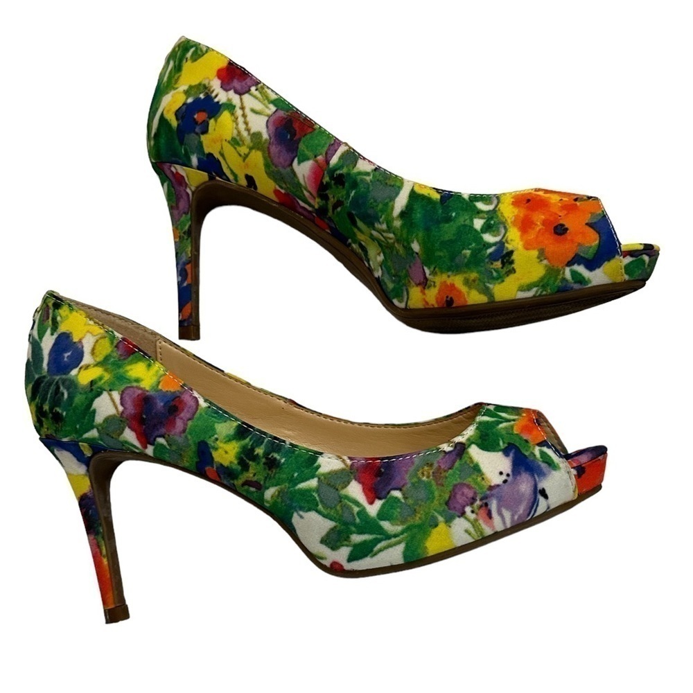 EUC Liz Claiborne Floral Peep Toe Pumps With Hidden Platform For Comfort, Sz 6.5 - Picture 5 of 16